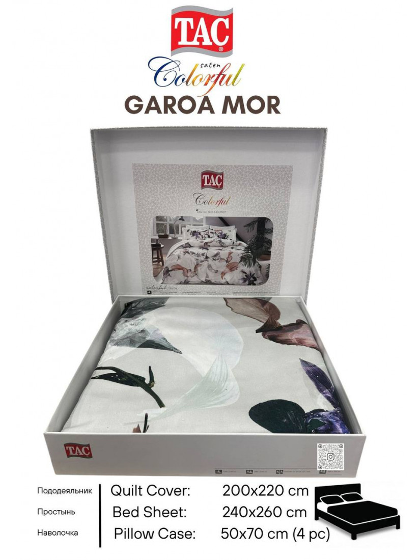 Tac Saten Colorful Garoa mor | Постельное белье сатин-Digital